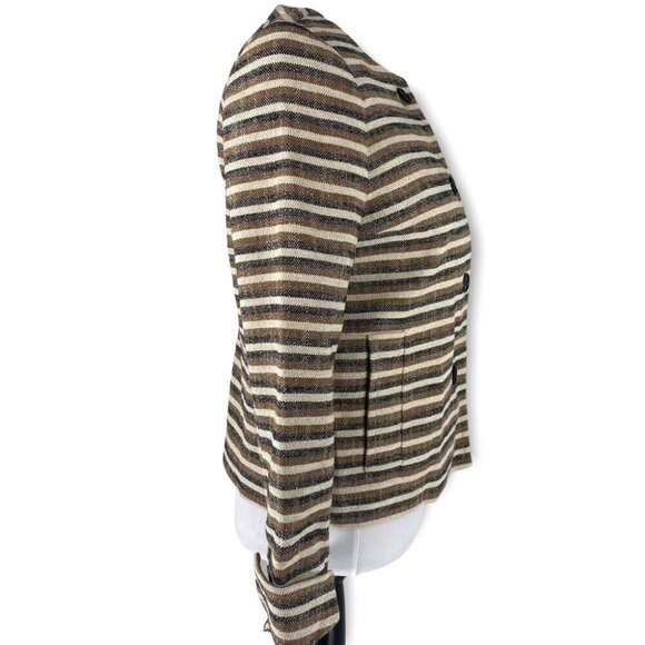 Talbots Women's NWT Brown Striped Jackie‎ Fit Linen Button Down Blazer 4/C35 - Picture 5 of 9